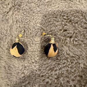 Black and Tan Fabric Ball Drop Earrings - Women Jewelry